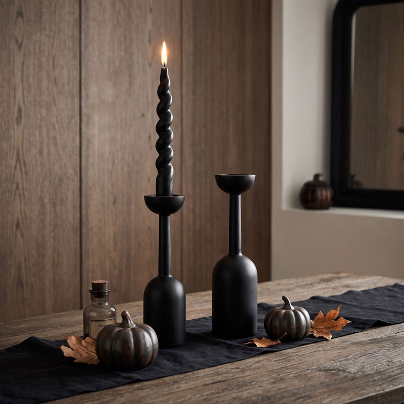 Décoration d'Halloween : bougeoirs vintage en fer noir, bougeoirs gothiques coniques avec fini mat, support en métal robuste pour centre de table d'Halloween