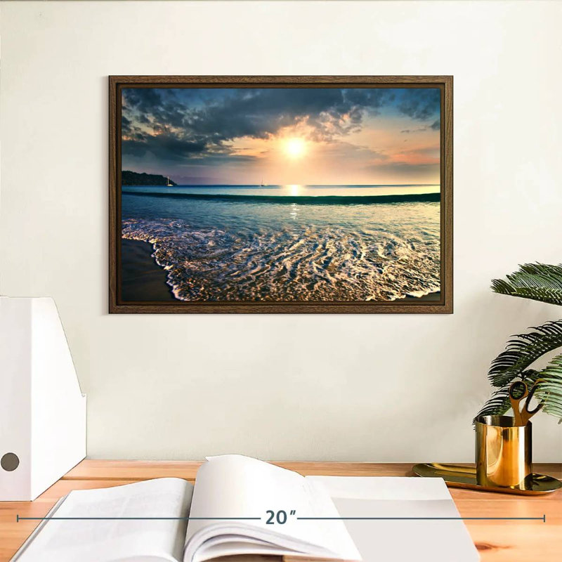 Grand coucher de soleil, 13 po x 9 po, Cadre flottant noyer