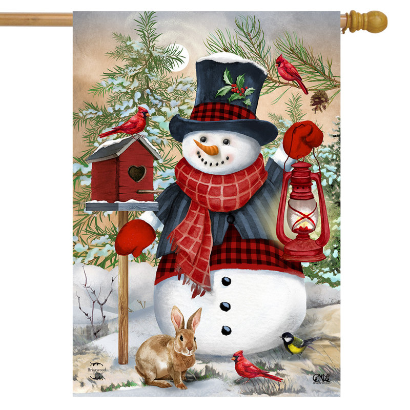 Drapeau bonhomme de neige et maison d'amis, Noël rouge/noir/blanc