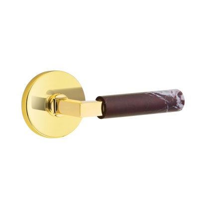Ensemble de leviers d'intimité Emtek Select avec rosette à disque et tige carrée en L, levier en marbre Rosso Levanto (CF)