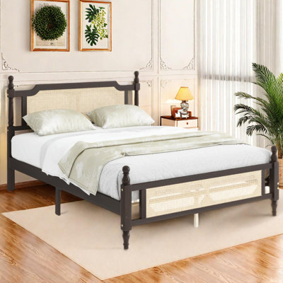Queen Bed with Rattan Headboard and Footboard