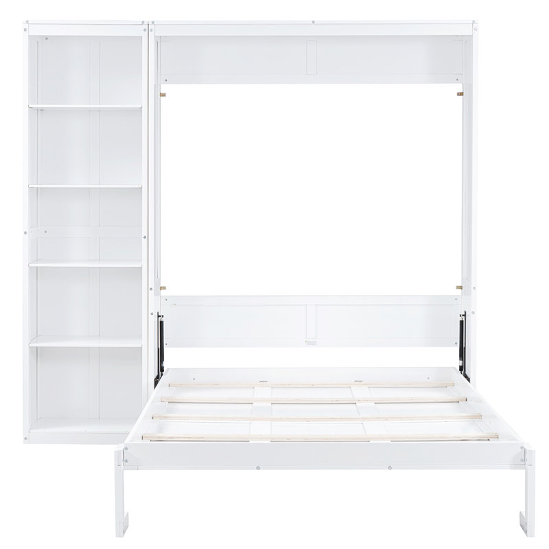 Murphy Bed with Convertible Bookcase, White, Queen