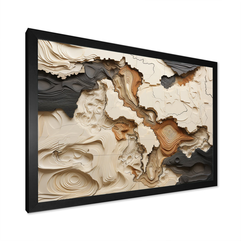 Collage de rivière africain beige et brun - formes abstraites, impression sur toile - sans texture, H 16 po x l 32 po, Noir