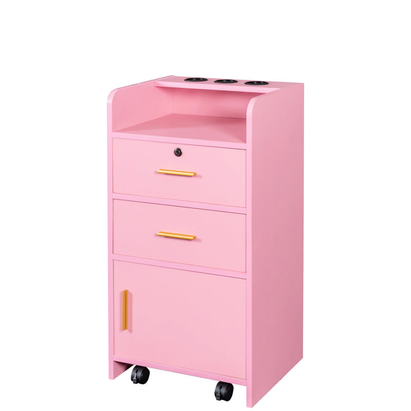 Cabinet pratique pour équipement de spa - 2 tiroirs et 1 rangement de salon rose