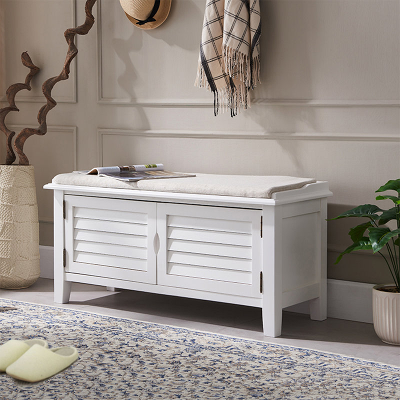  Banc de rangement pour chaussures en tissu blanc, Blanc