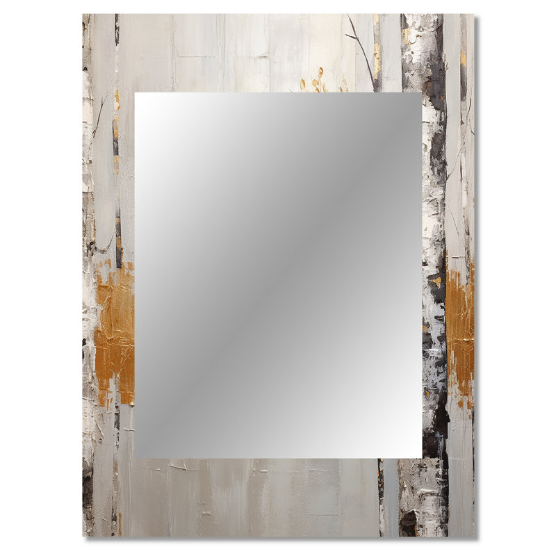 Tree Monochrome Whispers Of Gray III - Monochrome Decorative Mirror, Gold Large Wall Mirror, Printed Metal Art, 40" x 30"