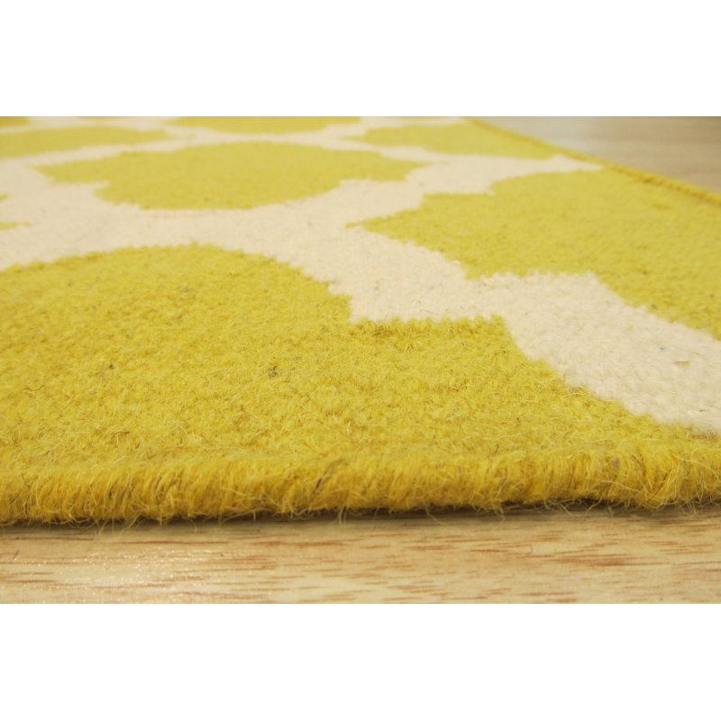 Durrant Yellow Flatweave Wool Area Rug, Rectangle 5' x 8'