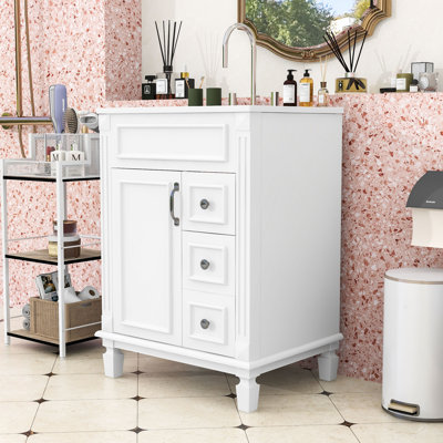 Meuble-lavabo avec lavabo en céramique, 2 tiroirs et tablette réglable