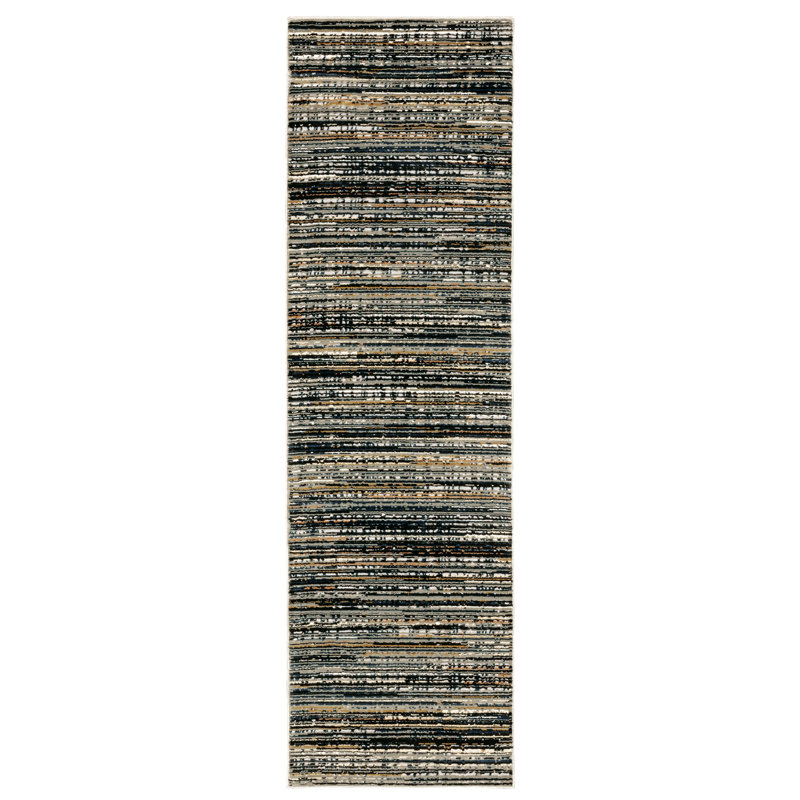 Tapis noir / bleu marine Halford, Tapis de couloir 2 pi 3 po x 7 pi 6 po