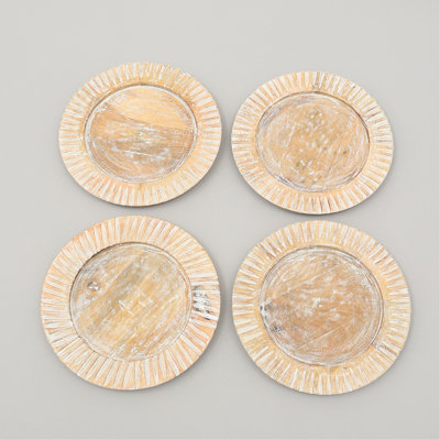Plat de service blanc en bois fabriqué à la main 13 po | Napperon en bois | Vaisselle Artisan