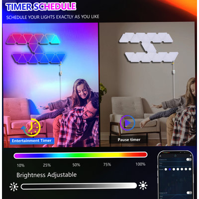 20-Pack App-Controlled Music-Sync Modular Triangular LED Panels, RGB Multi-Color