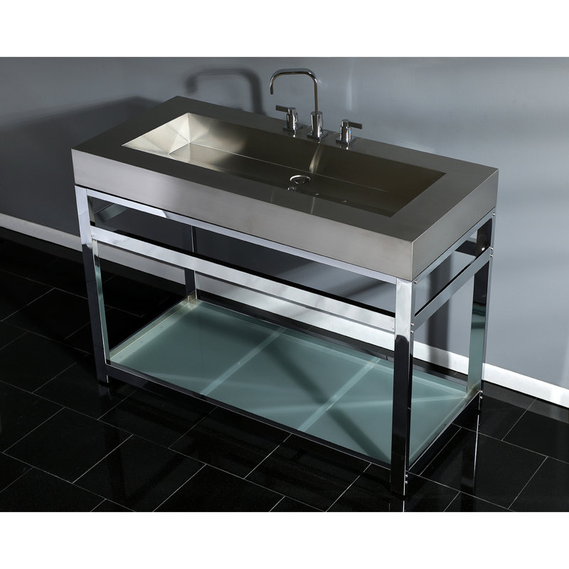 Fauceture Rectangular Console Bathroom Sink, Brushed/Polished Chrome