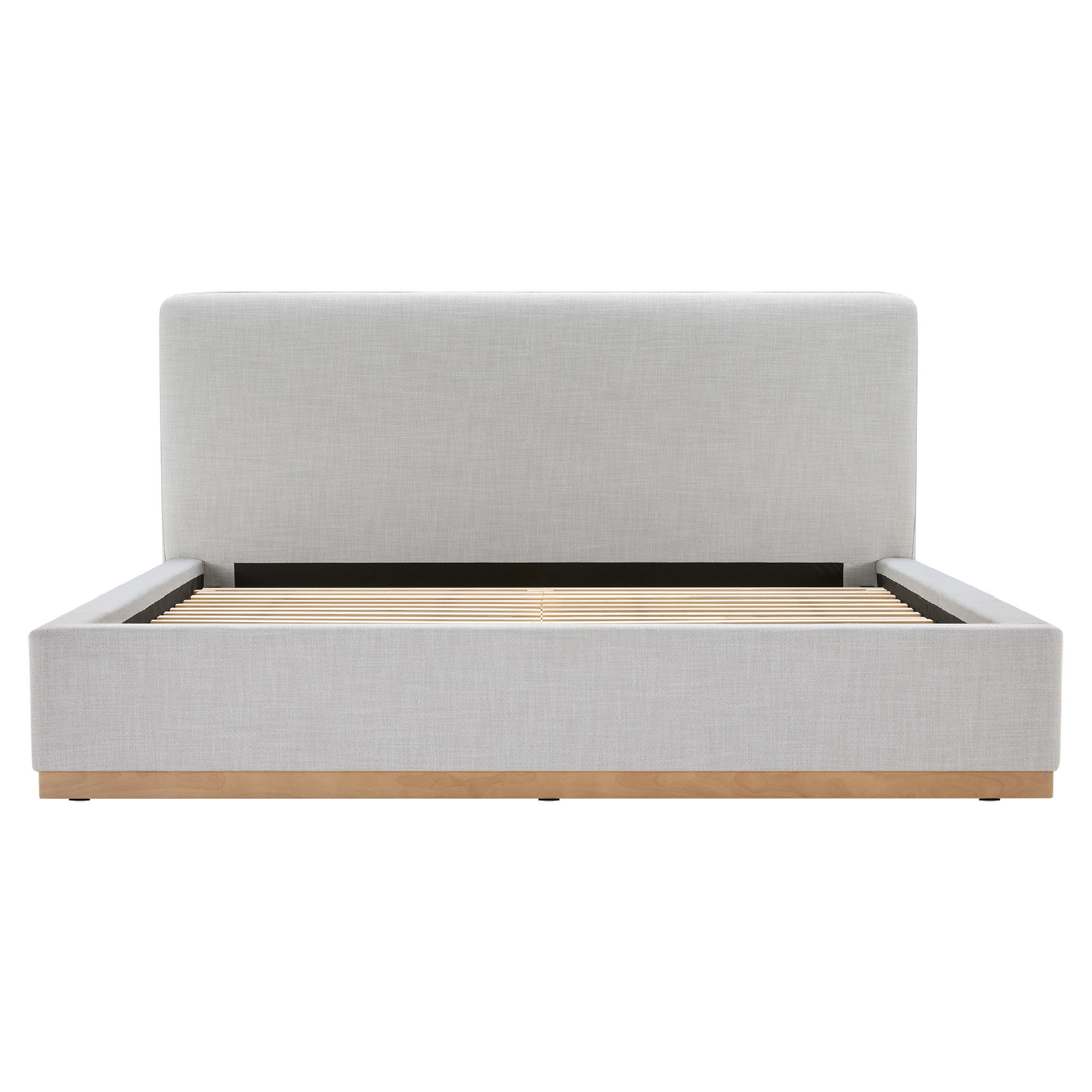 Delpha Grounded Upholstered Wood Base Bed, King, Effie Gray Performance Linen