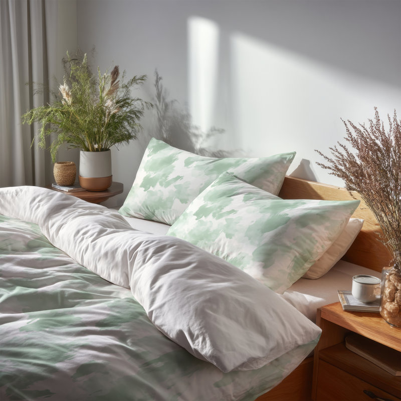 Ensemble de literie moderne 3 pièces - Ensemble de housse de couette et de coussin abstrait vert scandinave