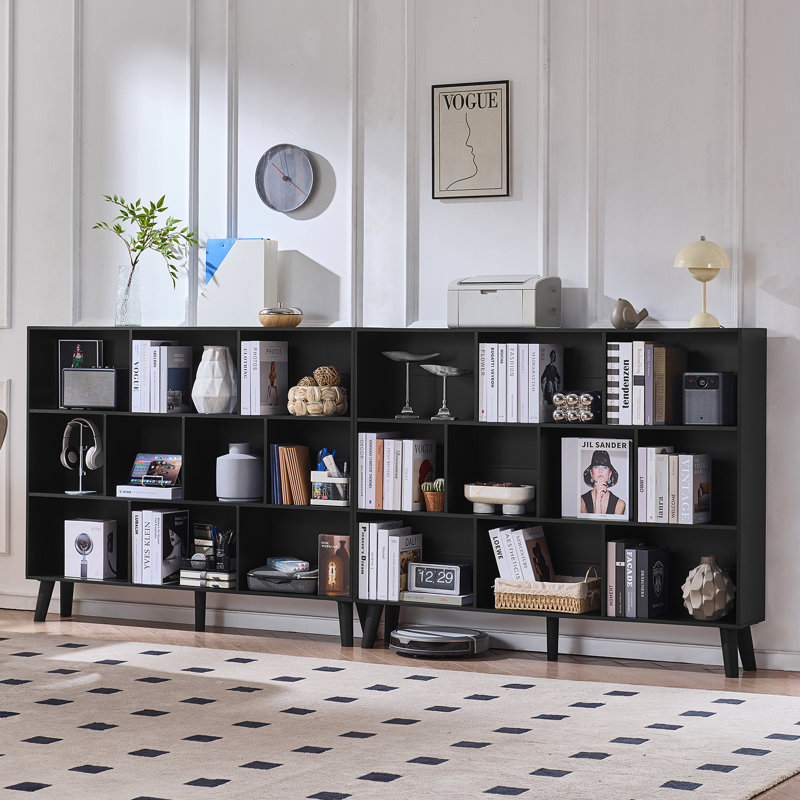 10 Cube Bookshelf,3 Tier Modern Wide Bookcase With Legs,Mid-Century Wood Bookshelves Storage，Retro Large Book Case,Freestanding Organizer Display Shelf For Bedroom,Living Room,Office