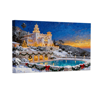 Château de Noël enneigé, lumières enneigées, ensemble de 3 impressions sur toile