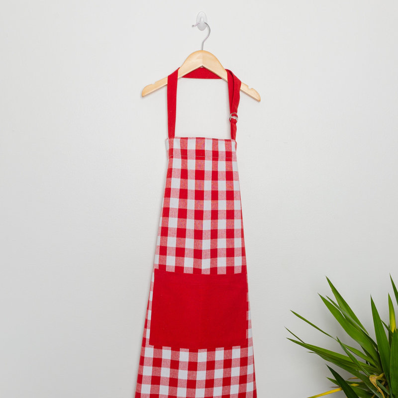 Cotton Bib Apron, Red/White