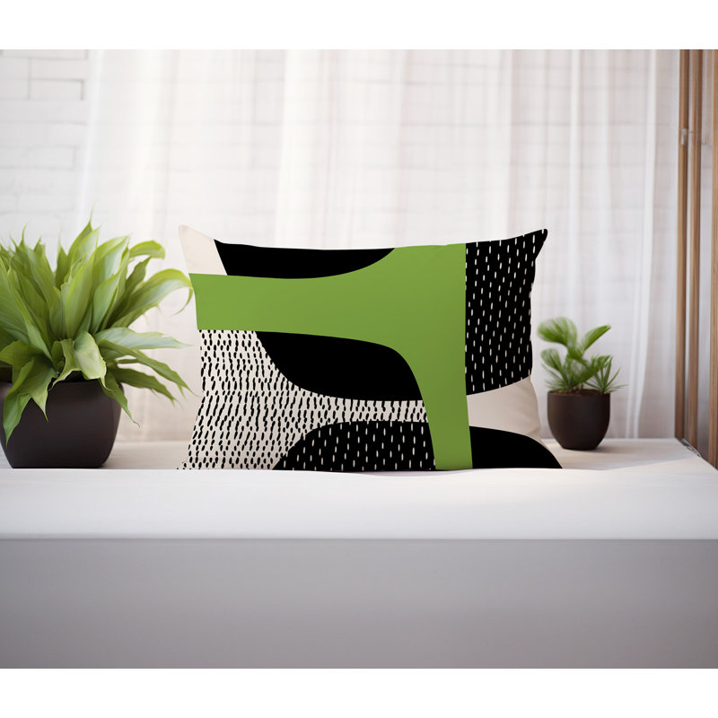 Coussin lombaire réversible intérieur / extérieur Vikka, H 14 po x l 20 po, Chartreuse / noir / blanc cassé, Tribo