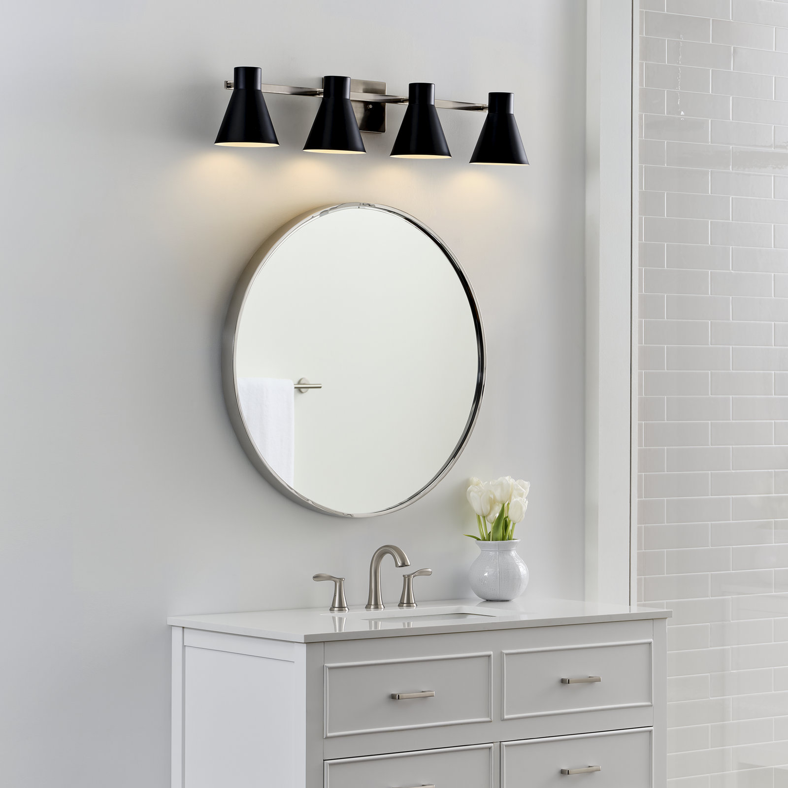 Byers 4 Light Dimmable Vanity Light, Brushed Nickel, No