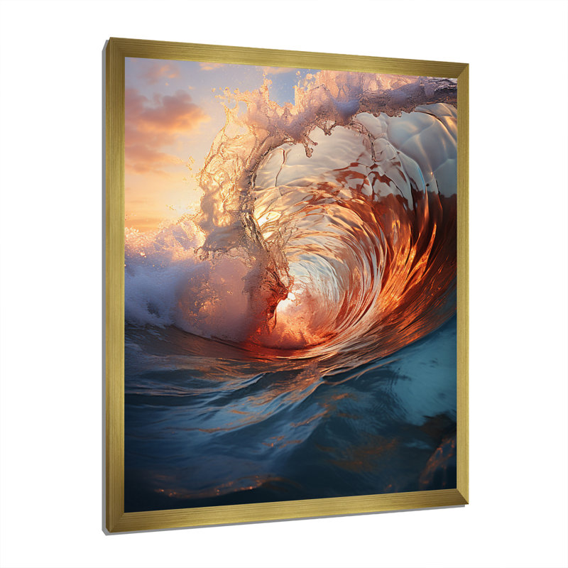 «Beach Photo Sunlit Waves» sur toile, Encadrement doré, L 30 po x H 40 po