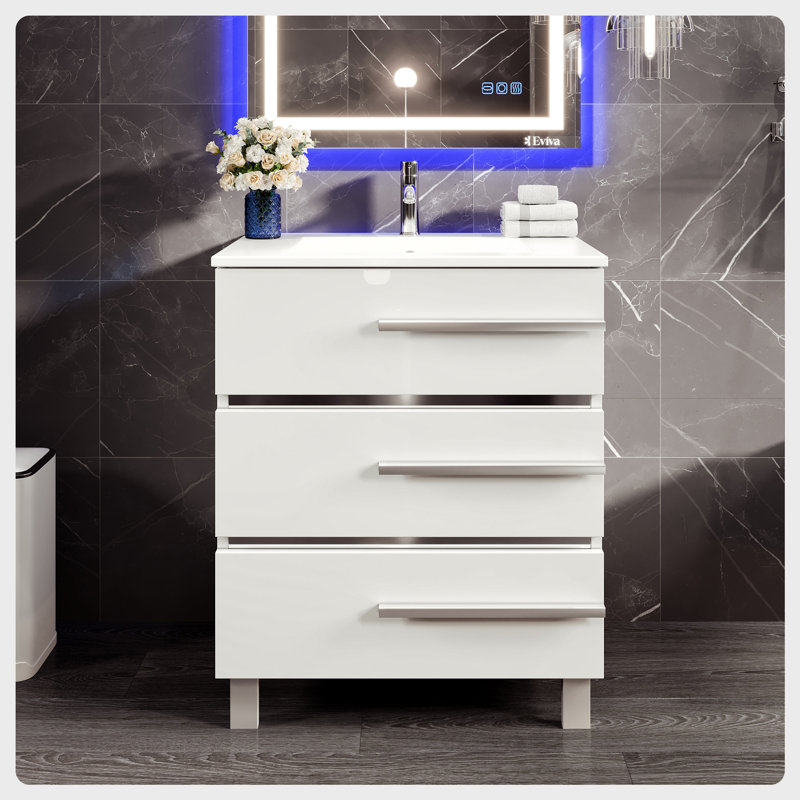 Marlaya 24'' Single Bathroom Vanity with Porcelain Top, White