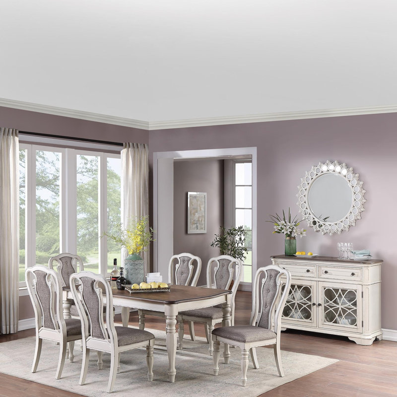 Transitional Style 7pc Dining Set, Antique White/Gray/Oak