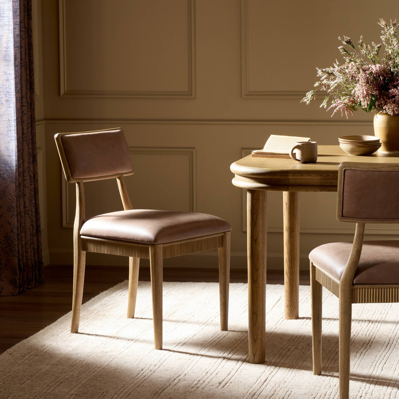 Tescott Genuine Leather Oak Dining Chair, Palermo Cigar
