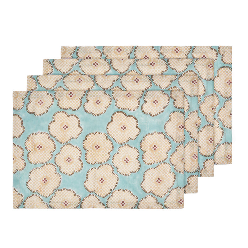 Floral Burst Table Placemat 14x20 Inch, Blue