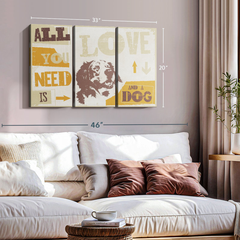 «All You Need Is Love And Dog» sur toile, H 20 po x l 33 po x P 1,25 po