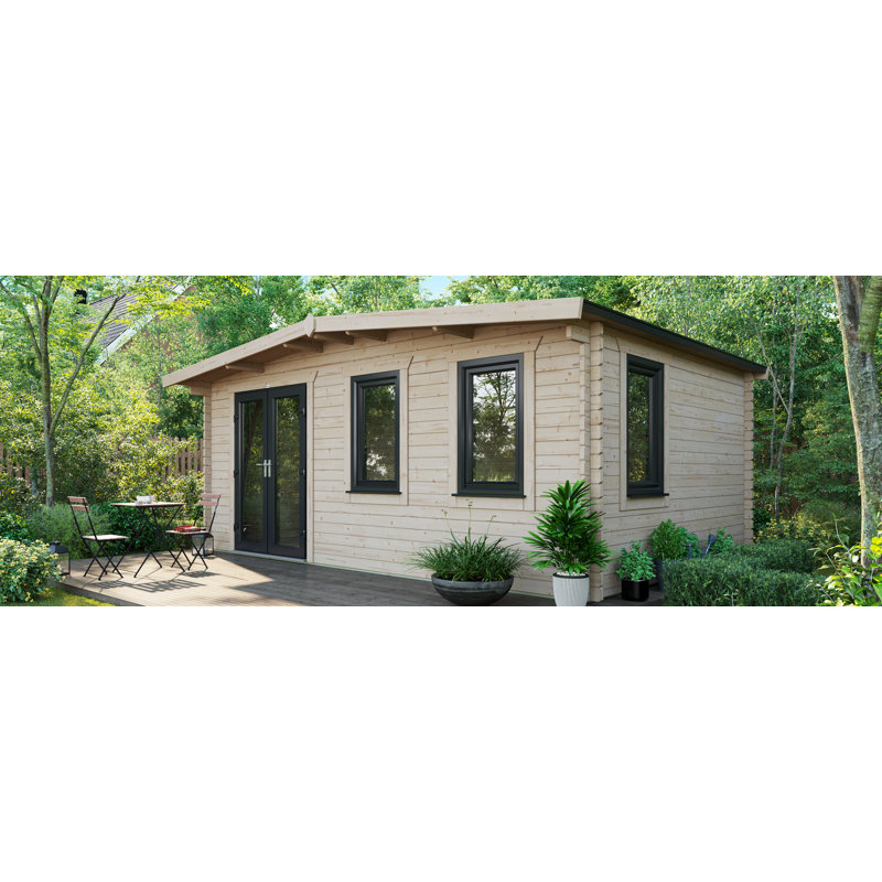 Powersheds Apex 12 x 18ft Chalet Log Cabin, Doors to the Left - 44mm