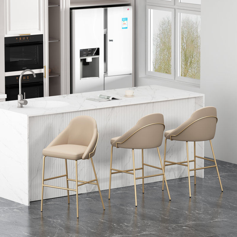 Fakenham Leatherette Barstool with Steel Legs, Gray Seat/Black Frame, Bar Stool (29.1" Seat Height), 2