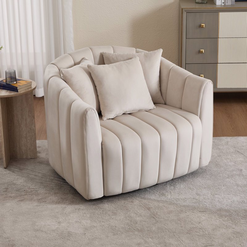 40.2"W Modern Swivel Accent Chair, Velvet Single Sofa Chair With Pillows (Set of 2), Beige