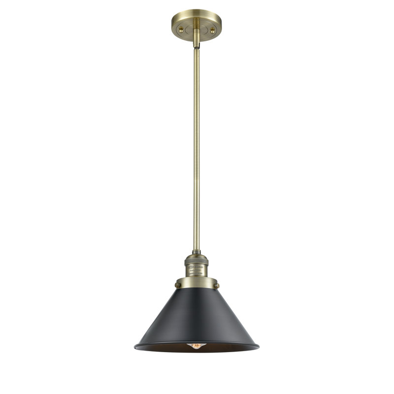 Briarcliff Matte Black and Antique Brass 10" Mini Pendant Light