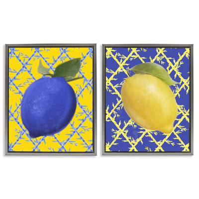 Ensemble de cadres flottants 2 pièces Bold Blue & Yellow Lemons, design par Matthew Piotrowicz