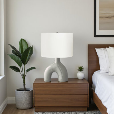 Larkin Standard Ceramic Table Lamp in Gray and Linen Shade, 25.06'' H X 16.25'' W X 10.77'' D