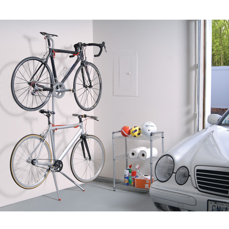 Silver Adjustable Freestanding 2-Bike Gravity Storage Rack