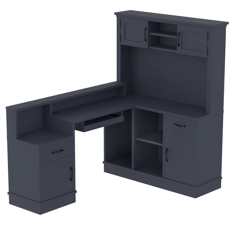 L-Shaped Executive Desk, Blue/Blue