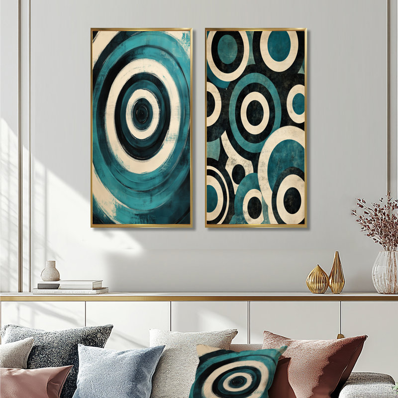 Cercles en mouvement I - Décoration murale cinétique en 2 pièces, 32" H x 32" W, Gold Floater Framed