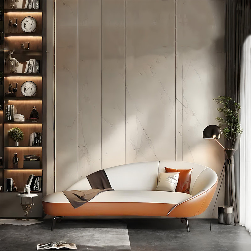 Méridienne Creative, Orienté à droite, Orange + blanc cassé