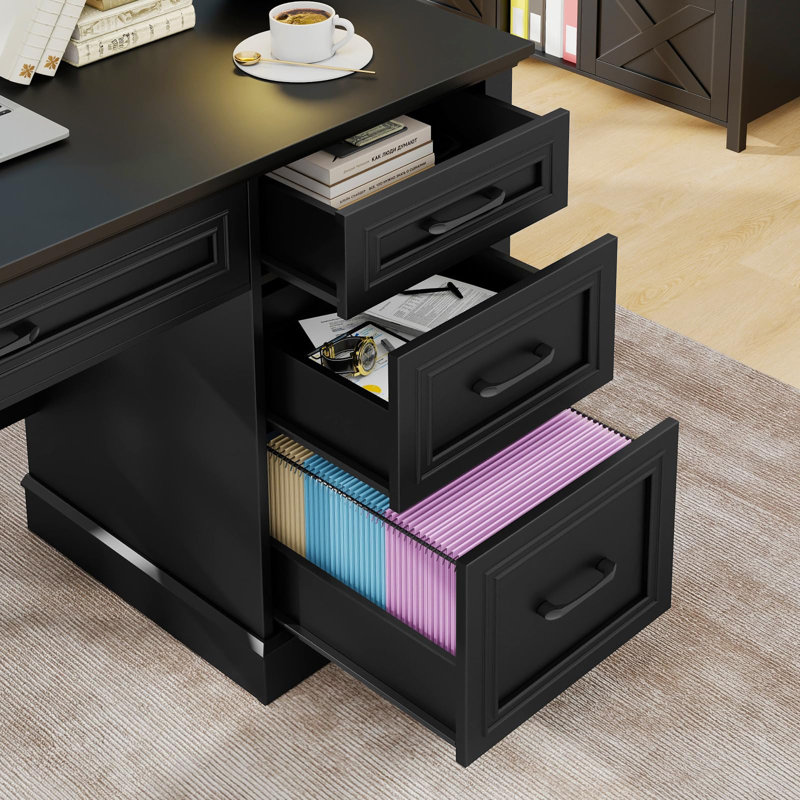 Farmhouse 47" Executive Desk With Charging Station, Black/Black
