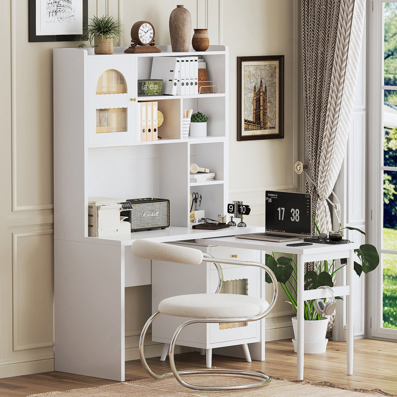 Bureau d'ordinateur avec bureau rotatif à 90 degrés, bureau avec tiroir de rangement et armoire