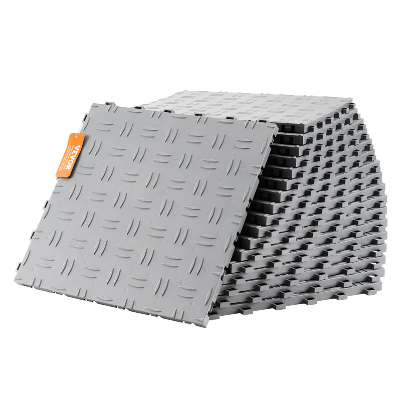 Silver Interlocking Garage Floor Protection Tiles, 12 x 12 in, Pack of 25