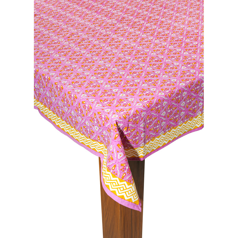 Orchid Luxe Block Print Cotton Tablecloth