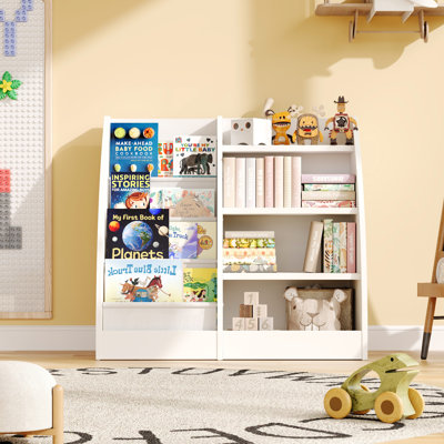 Kids Bookshelf,4 Tier Kid Book Shelf for Kids Rooms,Wood Children Bookcase,Baby Storage Books Rack