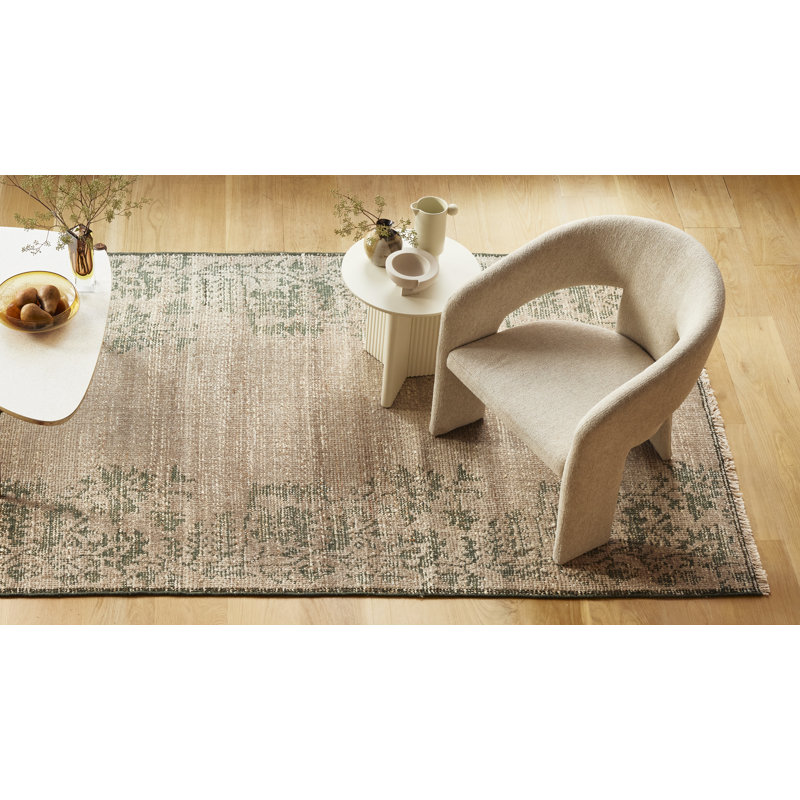 Bloom Rug: Decorator Hand Knotted Rug in Natural/Green, Rectange 7'6" x 9'6"