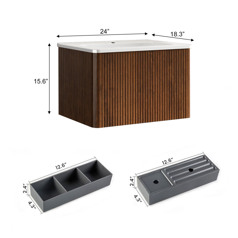 Meuble-lavabo simple 24 po avec lavabo en céramique, Noyer