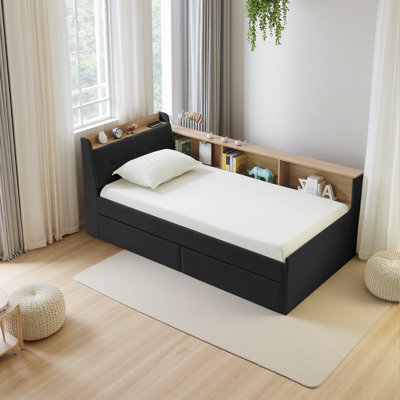 Twin Size Upholstery Velvet Day Bed With Storage Headboard And Wireless Charging, Multi-Functional Daybed