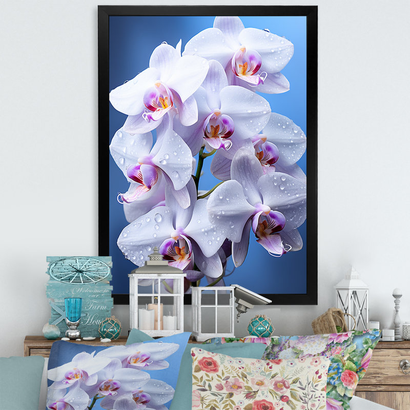 Orchidées mauves et orchidées éthérées noires - imprimé, Cadre photo noir, H 32 po x l 24 po x P 1 po