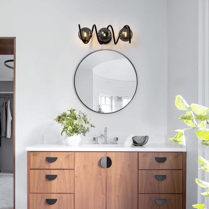 1/3-Light Matte Black Wall Sconce, Smoky Bubble Glass Globe Vanity Light, Vintage Industrial Bathroom Entryway Hallway Fixture, G9 Base, UL Listed