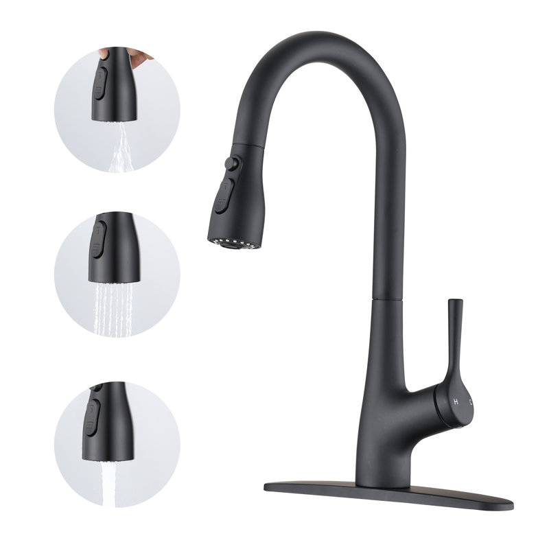 Robinet de cuisine rétractable à poignée simple, Noir